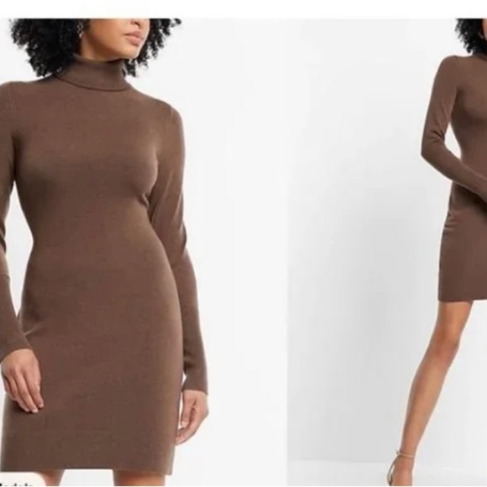 ❌SOLD❌NWT 2 Express Dress Bundle Brown & Gray Supersoft Turtleneck Sweater Dress